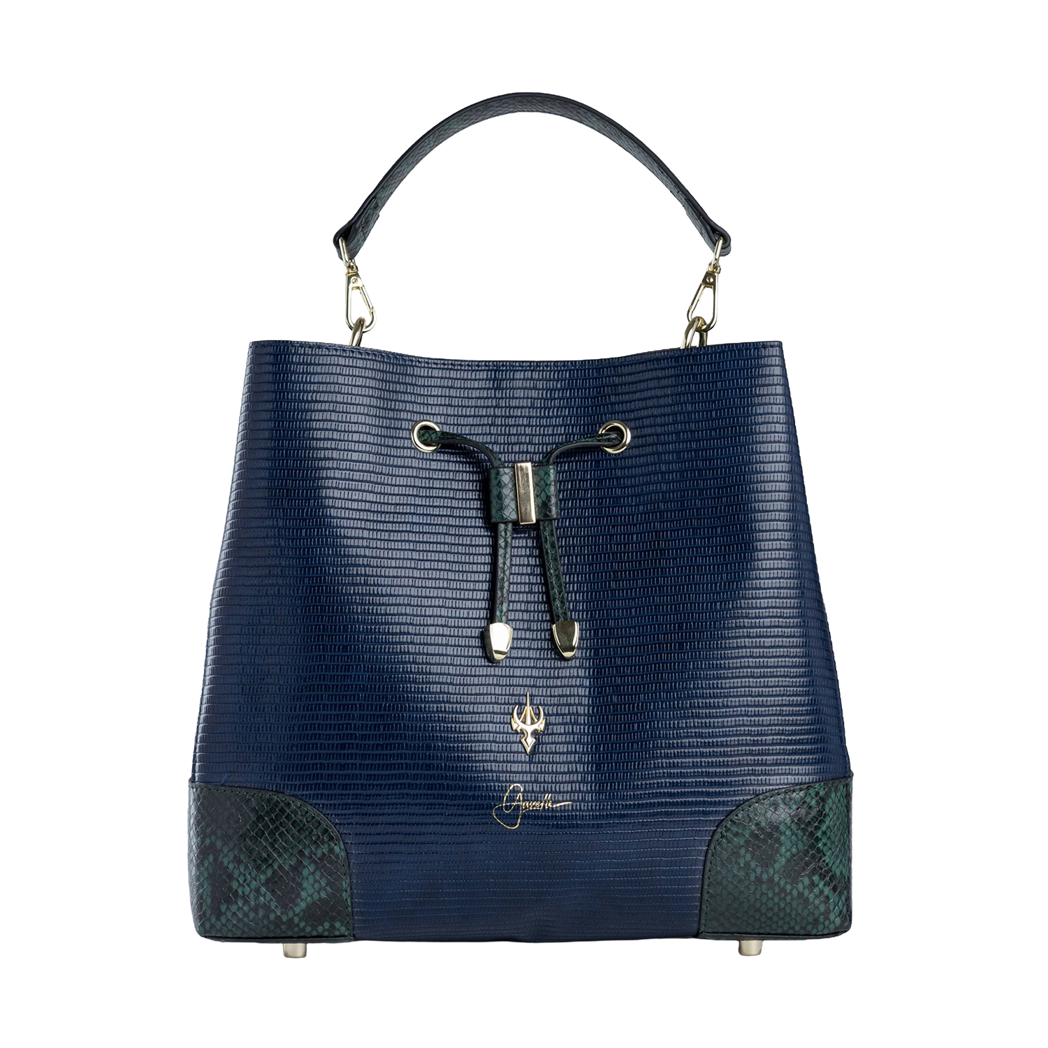 Bucket Bag in Green & Navy Blue