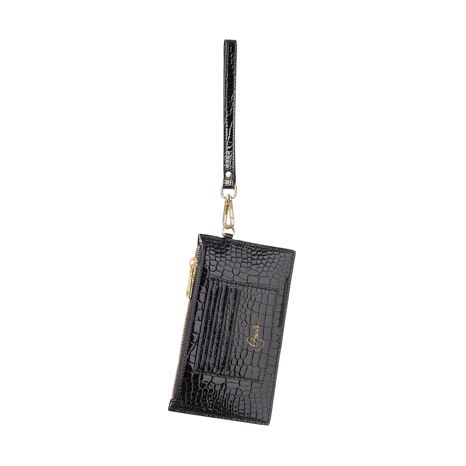 Crocodile Embossed Leather Black Clutch