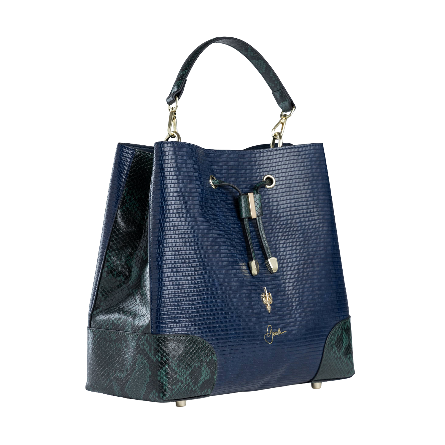 Bucket Bag in Green & Navy Blue