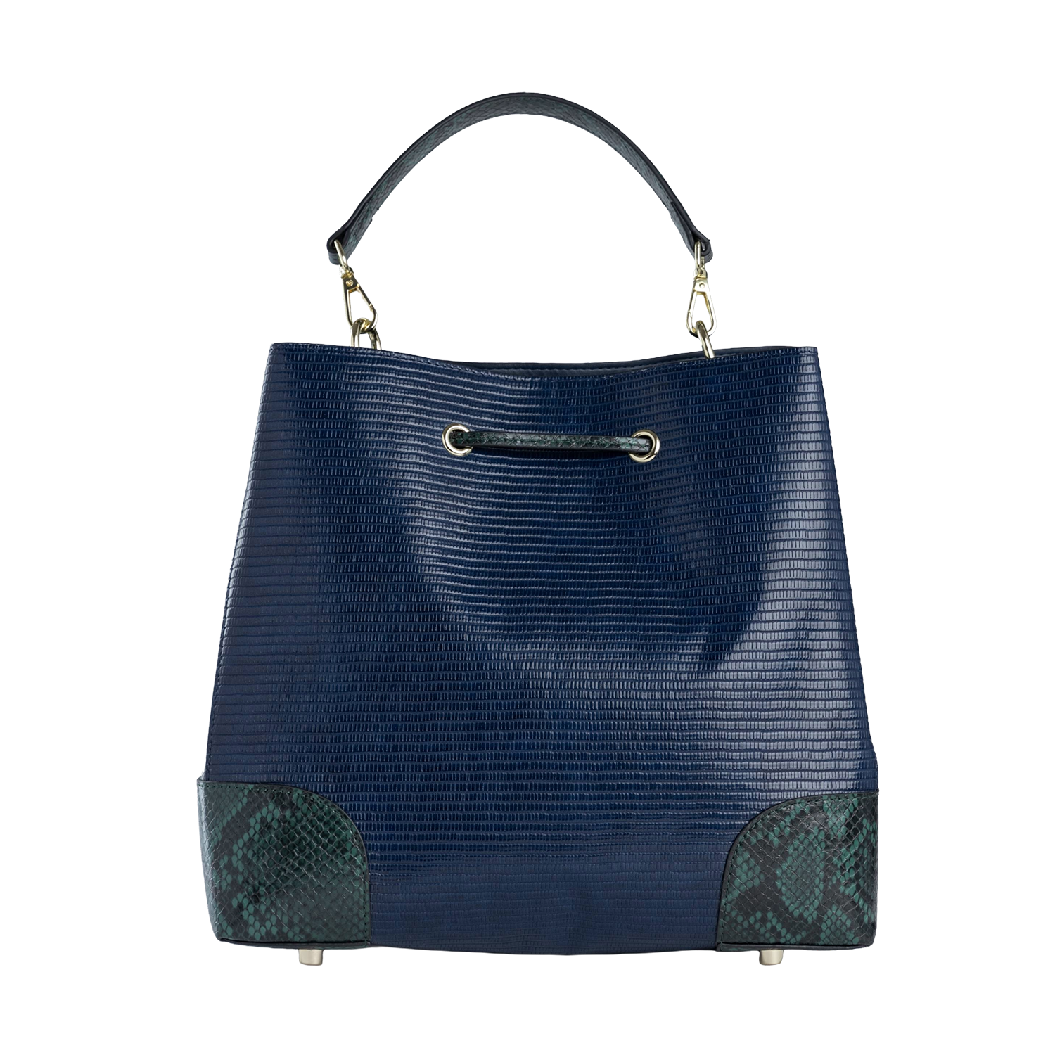 Bucket Bag in Green & Navy Blue