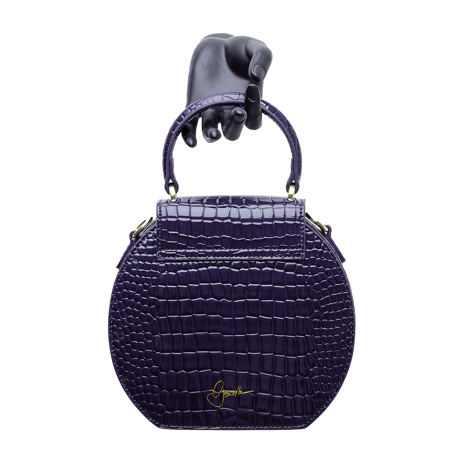 Round Classic Bag in Croc-Embossed Purple Leather