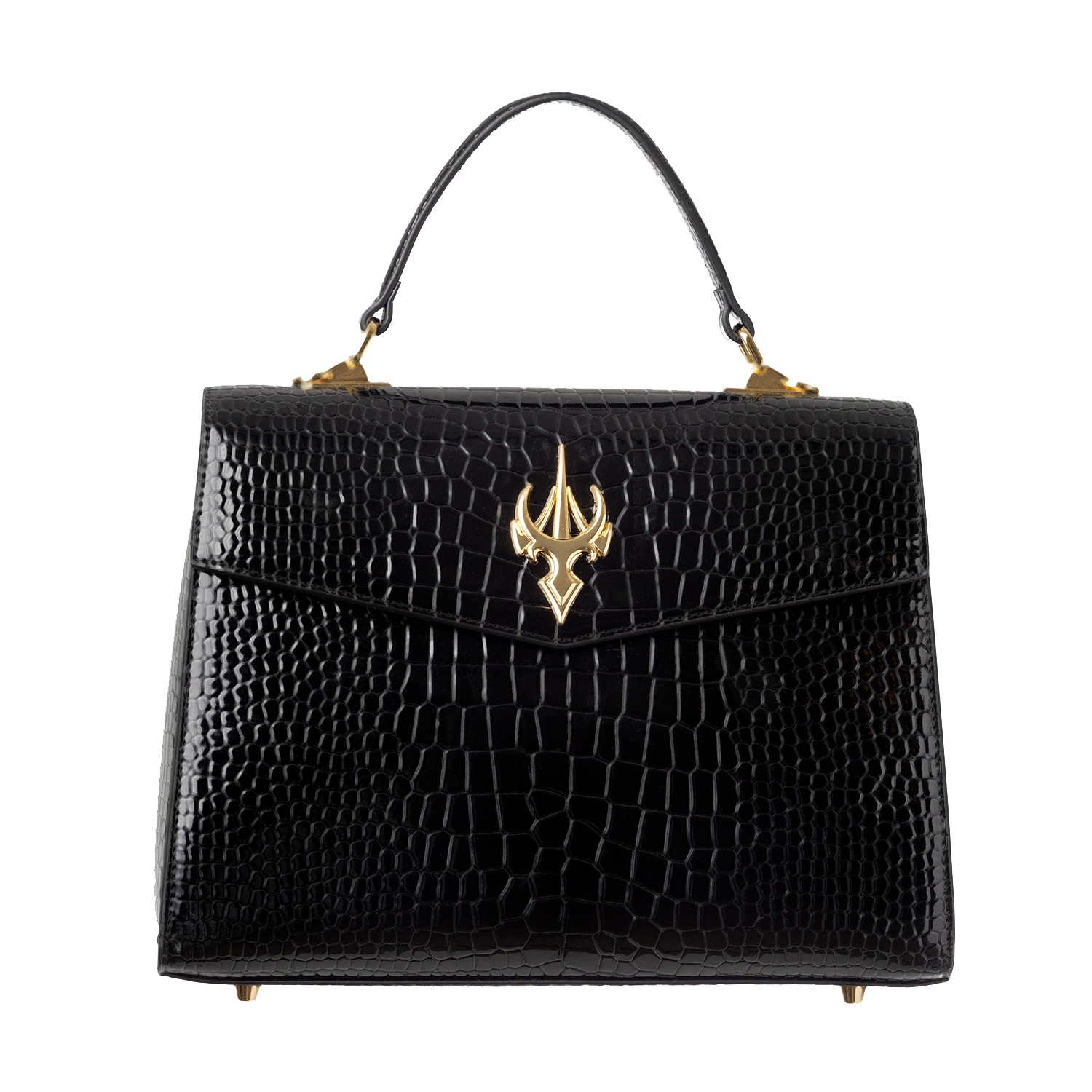 حقيبة كلاسيكية مستطيلة الشكل من الجلد الأسود بنقشة جلد التمساح