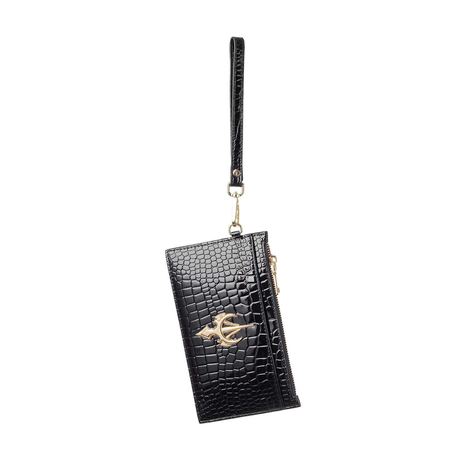 حقيبة يد سوداء من الجلد المنقوش بنقشة جلد التمساح 