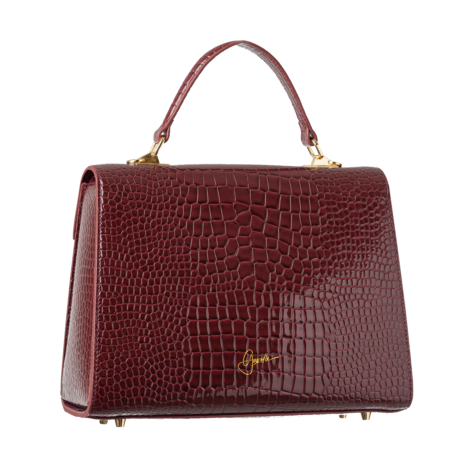 حقيبة كلاسيكية مستطيلة الشكل من الجلد بنقشة جلد التمساح باللون العنابي