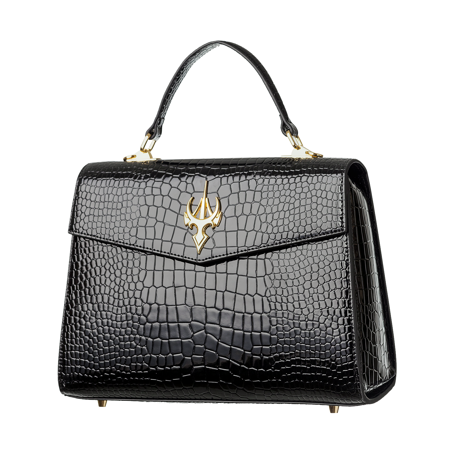 حقيبة كلاسيكية مستطيلة الشكل من الجلد الأسود بنقشة جلد التمساح