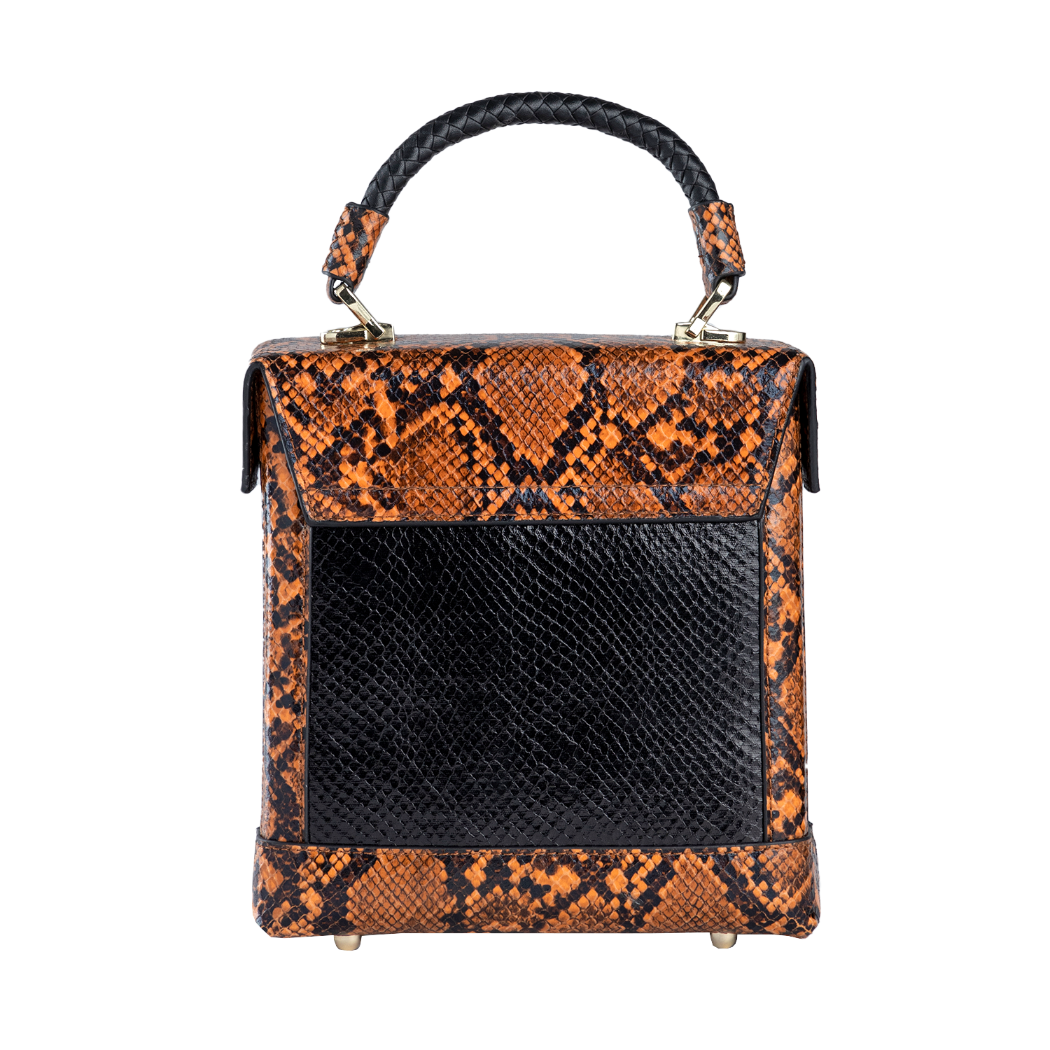 حقيبة بوكس من جلد الثعبان الأسود والبرتقالي