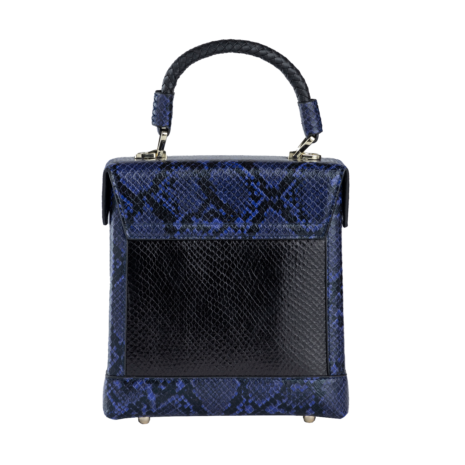 حقيبة بوكس من جلد الثعبان الأسود والأزرق الداكن