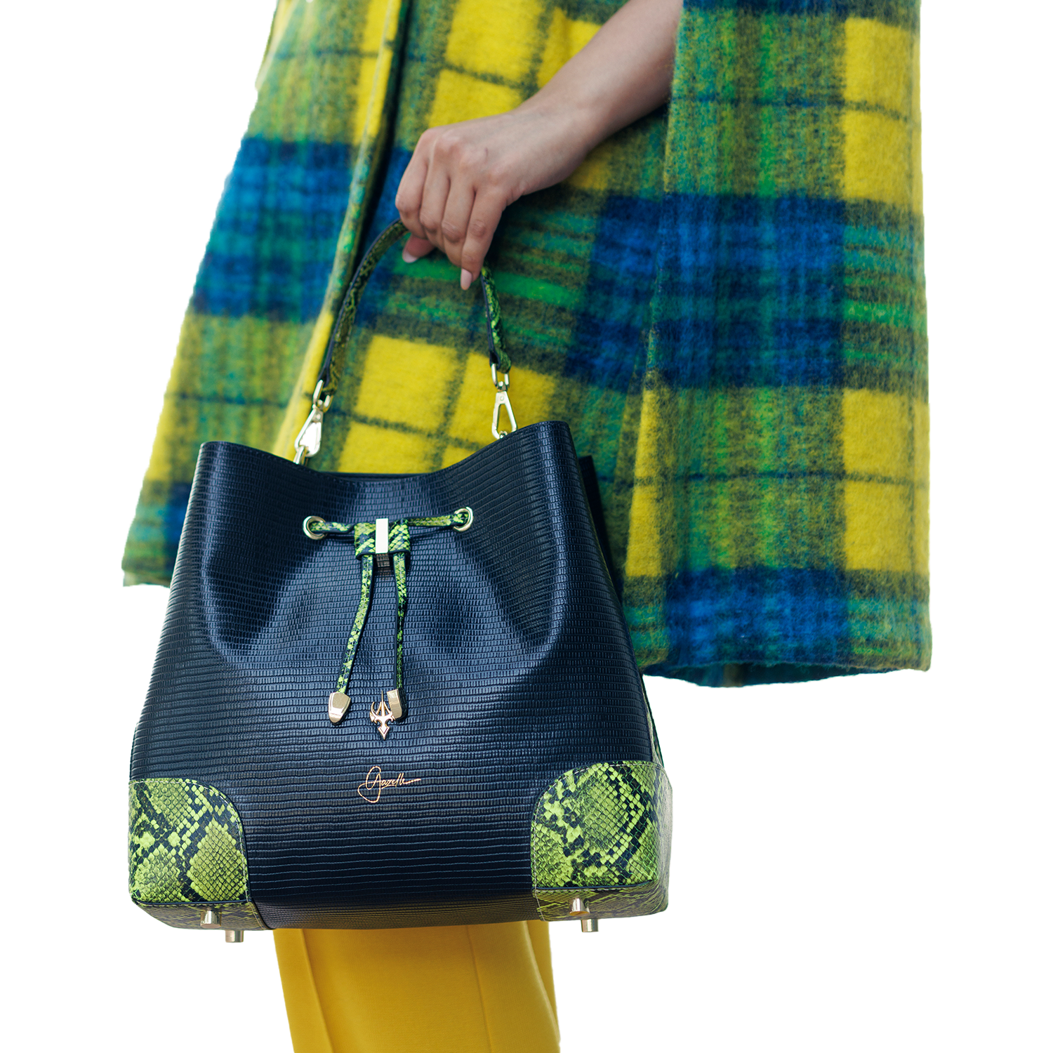 Bucket Bag in Neon Green & Black