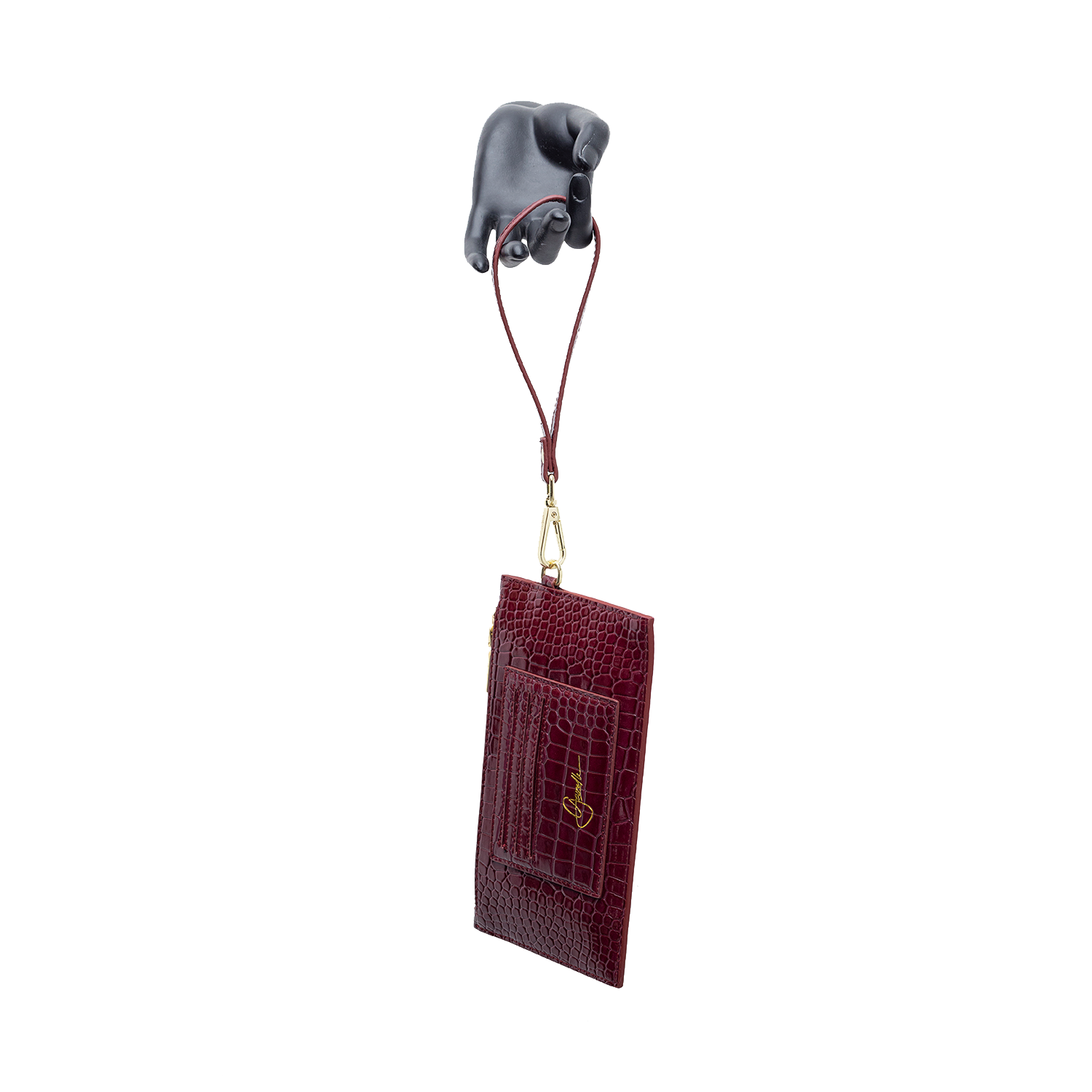 حقيبة يد من الجلد بلون خمري منقوش بنقشة جلد التمساح 